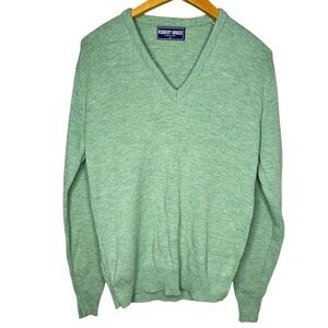 Vintage Robert Bruce Men’s Green V-Neck Knit Sweater Made In USA Size‎ L